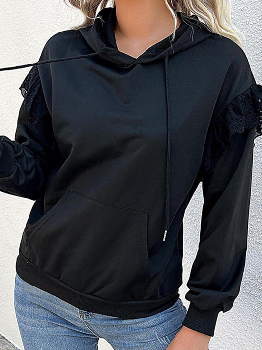 Casandra Casual Solid Polyester Lace Detail Hoodie