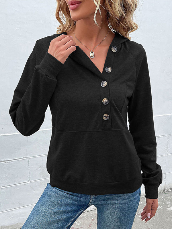 Bryanna New Women's Long-Sleeved Hooded Open Button Collar Solid Color Sweater