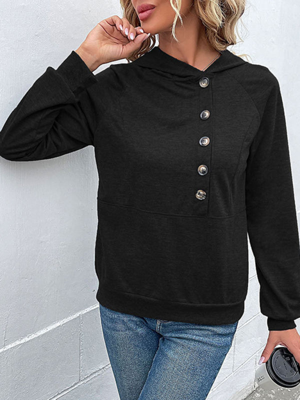 Bryanna New Women's Long-Sleeved Hooded Open Button Collar Solid Color Sweater