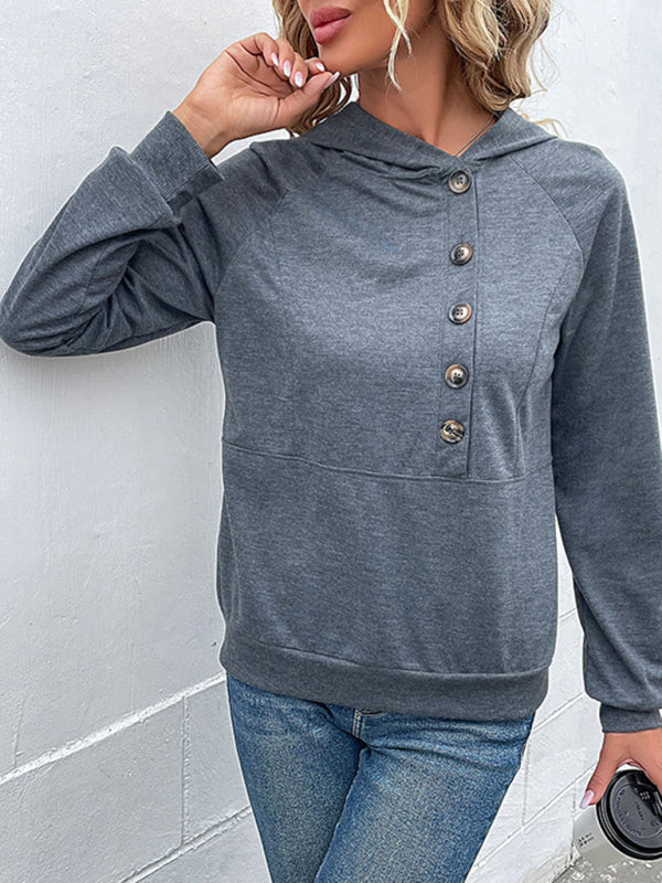 Bryanna New Women's Long-Sleeved Hooded Open Button Collar Solid Color Sweater