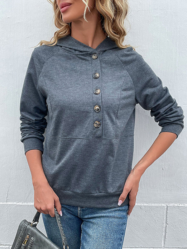 Bryanna New Women's Long-Sleeved Hooded Open Button Collar Solid Color Sweater