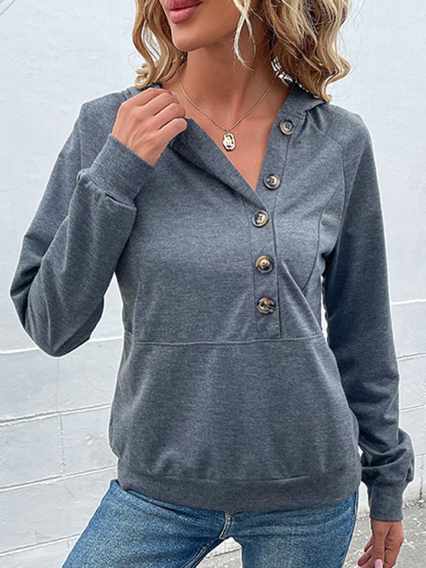 Bryanna New Women's Long-Sleeved Hooded Open Button Collar Solid Color Sweater