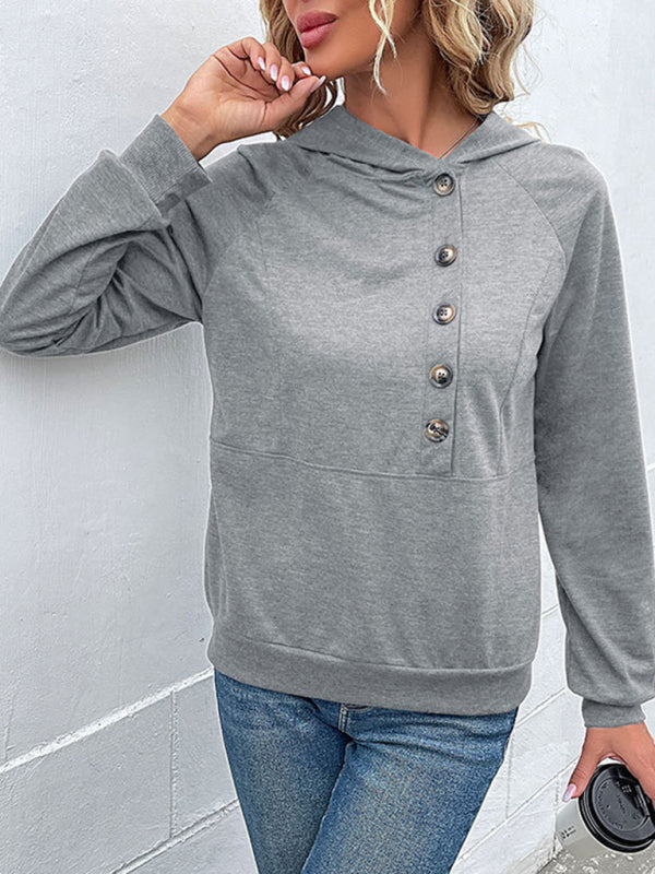 Bryanna New Women's Long-Sleeved Hooded Open Button Collar Solid Color Sweater