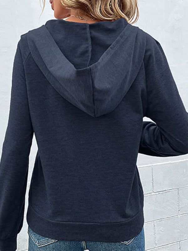 Bryanna New Women's Long-Sleeved Hooded Open Button Collar Solid Color Sweater