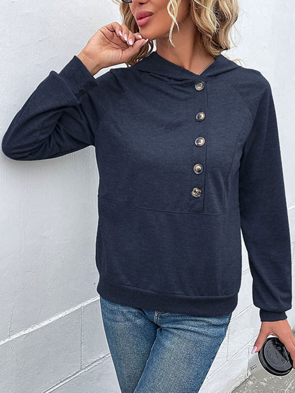 Bryanna New Women's Long-Sleeved Hooded Open Button Collar Solid Color Sweater