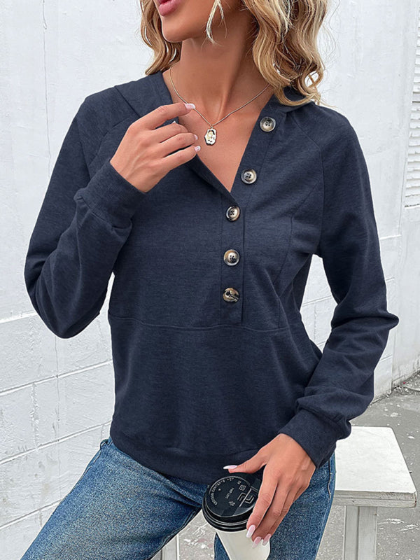 Bryanna New Women's Long-Sleeved Hooded Open Button Collar Solid Color Sweater