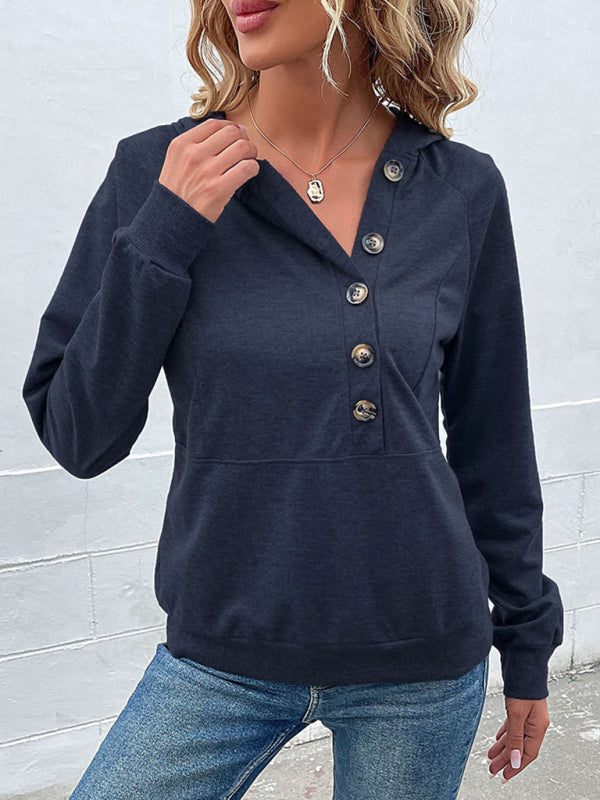 Bryanna New Women's Long-Sleeved Hooded Open Button Collar Solid Color Sweater