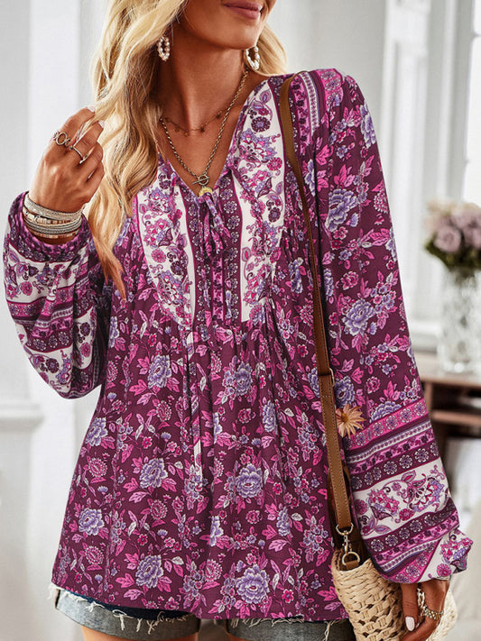 Luziana New Women's Printed Temperament Commuter Long-Sleeved Shirt Top