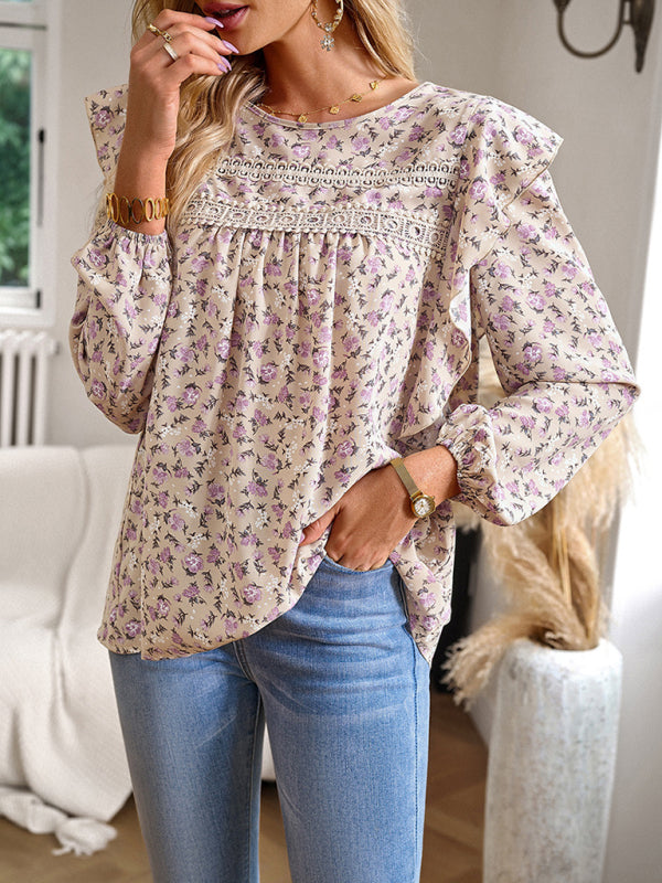 Maelie New Women's Round Neck Floral Long-Sleeved Top