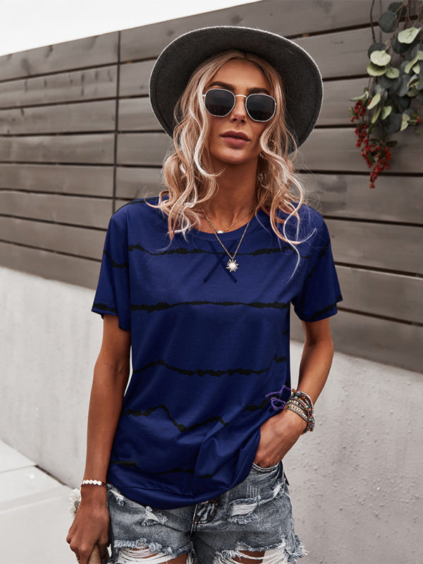 Casey Round Neck T-Shirt Positioning Flower Short Sleeve Ladies