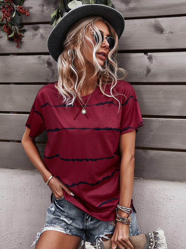 Casey Round Neck T-Shirt Positioning Flower Short Sleeve Ladies