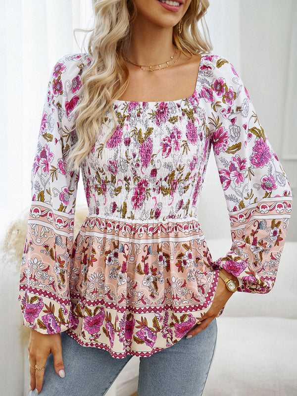 Narelle New Women's Floral Square Neck Long Sleeve Top