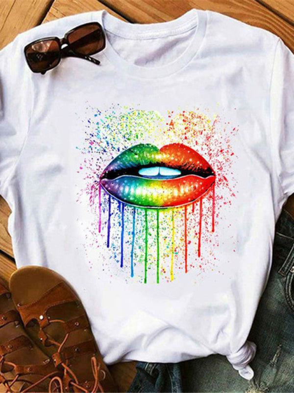 Mary Women's Graphic Lip Print Leisure T-Shirt