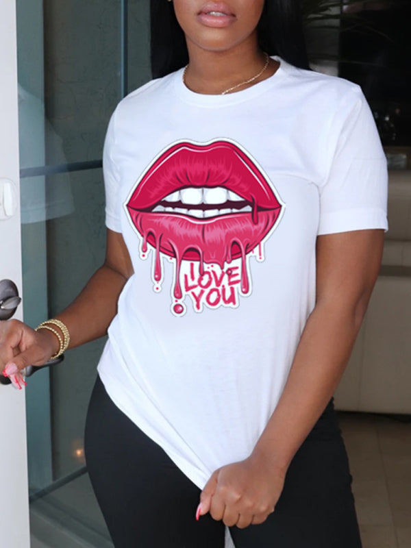 Mary Women's Graphic Lip Print Leisure T-Shirt