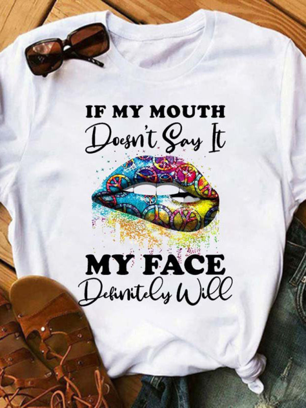 Mary Women's Graphic Lip Print Leisure T-Shirt