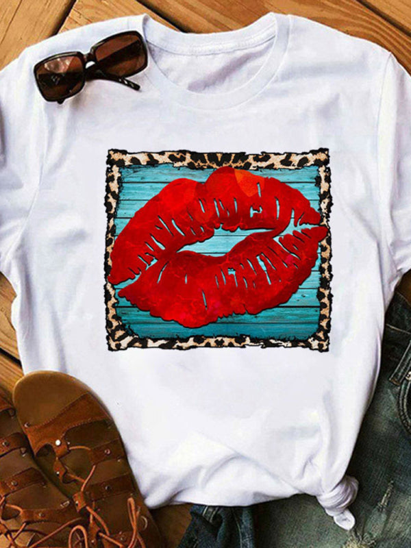 Laura Women's Leopard Print Lip Graphic Tee