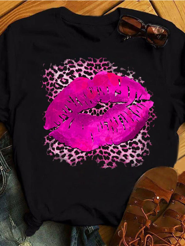 Laura Women's Leopard Print Lip Graphic Tee