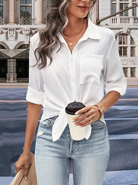 Mireille New Women's Solid Color Long-Sleeved White Shirt