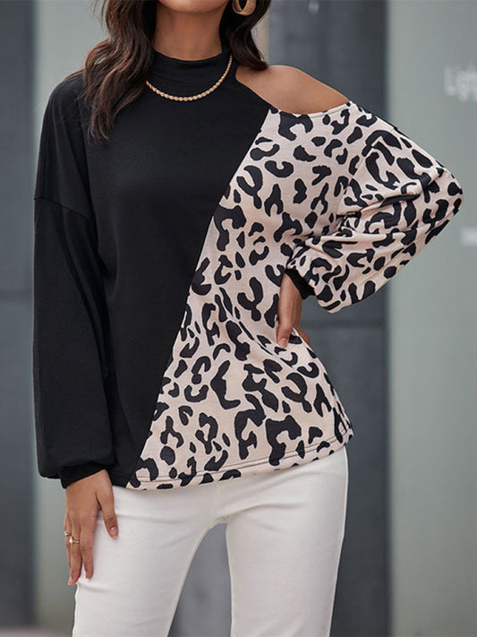 Gail Women's Casual Long Sleeve Hollow Off Shoulder Bottoming Shirt Half Turtle Neck Top