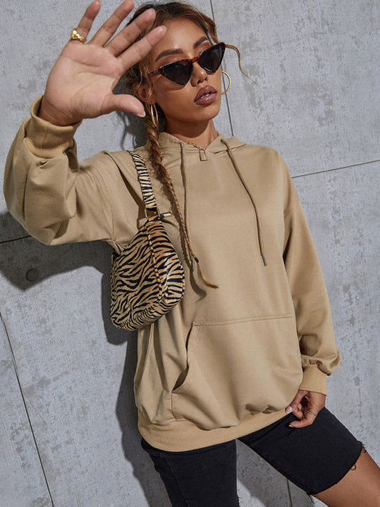 Hallie New Solid Color Casual Bottoming Hooded Sweater With Pockets