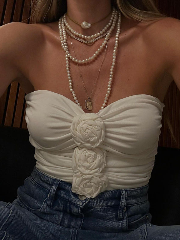 Loralei Wrapped Chest Floral Pleated Tank Top Ladies