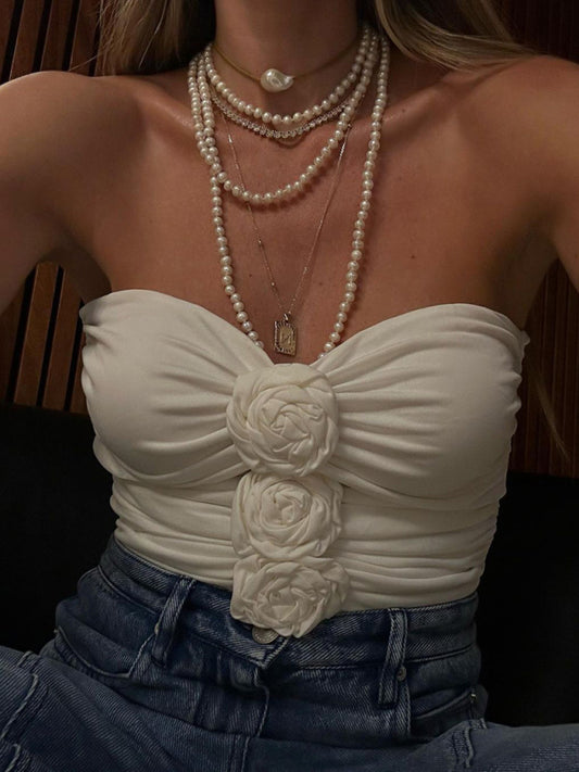 Loralei Wrapped Chest Floral Pleated Tank Top Ladies