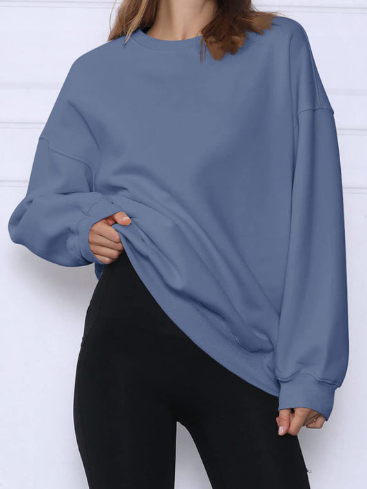 Quinn Round Neck Pullover Loose Casual Fleece Sweatshirt