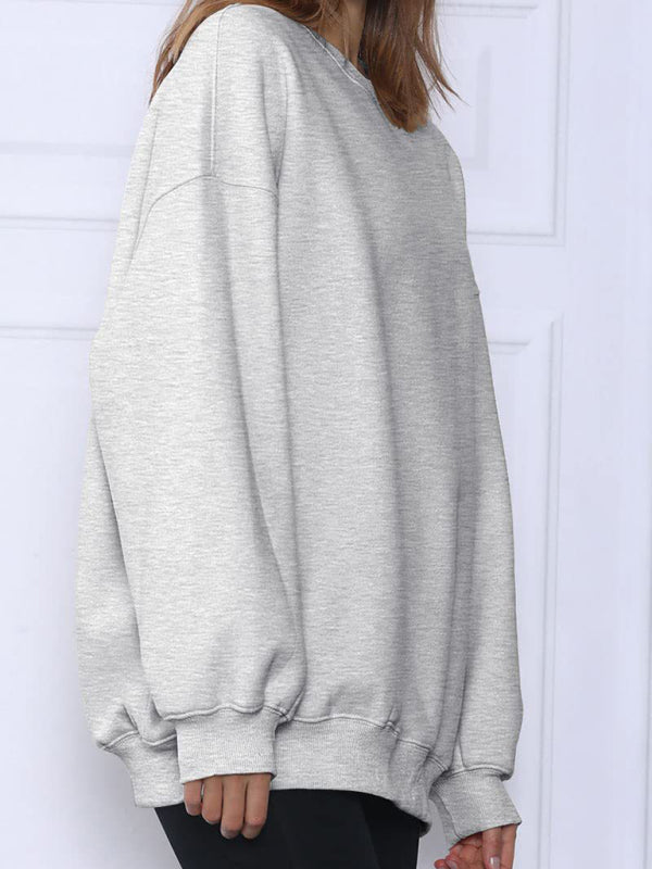 Quinn Round Neck Pullover Loose Casual Fleece Sweatshirt
