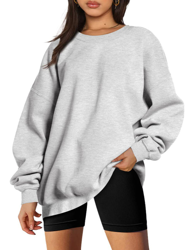 Quinn Round Neck Pullover Loose Casual Fleece Sweatshirt