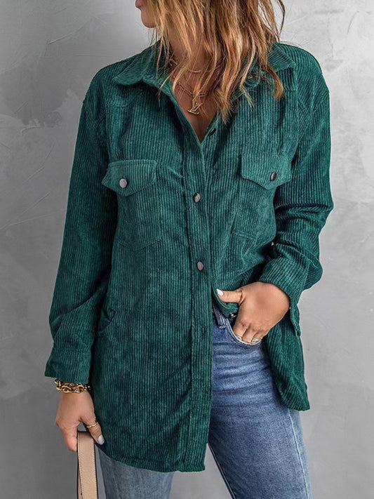 Petra Women's Corduroy Lapel Button Loose Casual Blouse