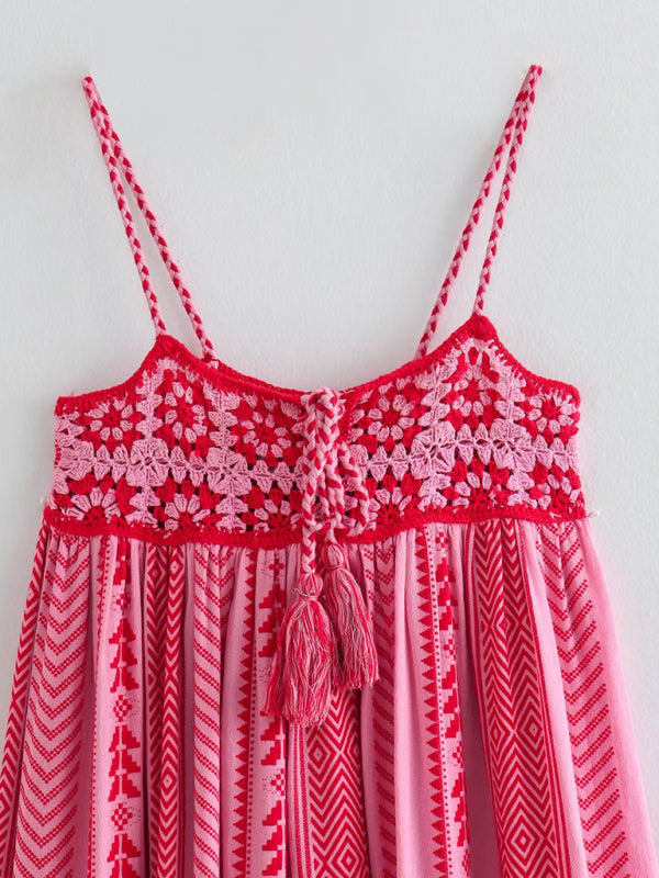 Artemis Crochet Patchwork Knitted Ethnic Style Slip Dress