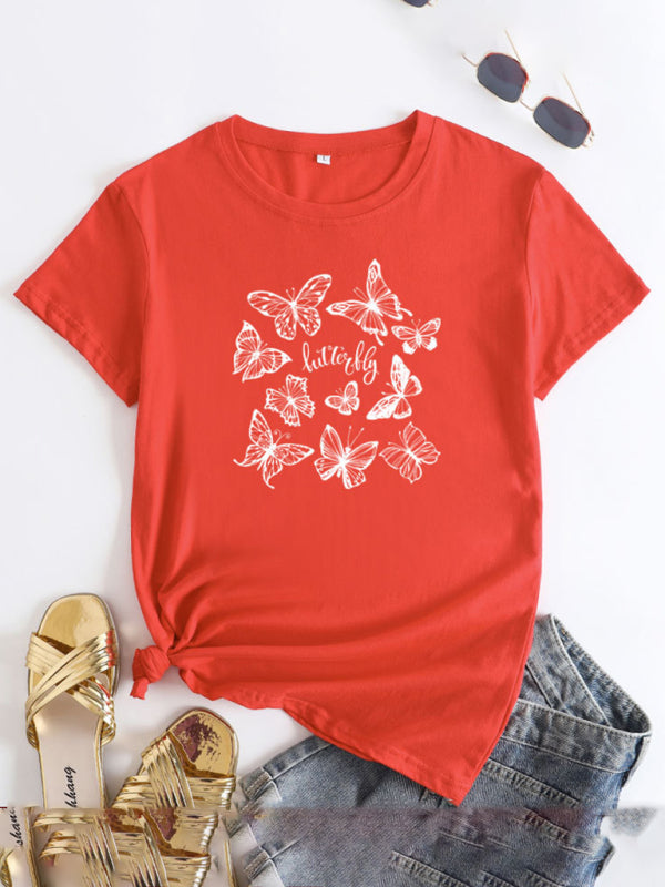 Bronwyn Women's Butterfly Print Round Neck Short Sleeve T-Shirt