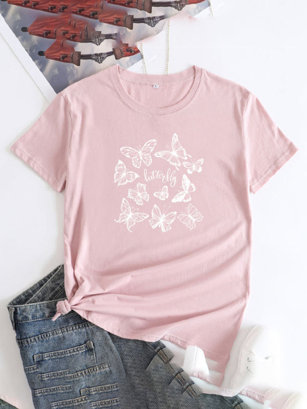 Bronwyn Women's Butterfly Print Round Neck Short Sleeve T-Shirt