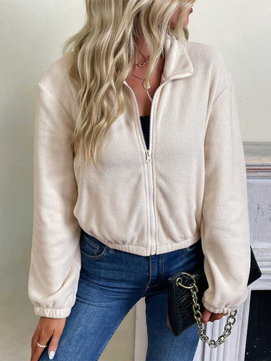 Precious Women's Short Solid Color Polar Fleece Jacket