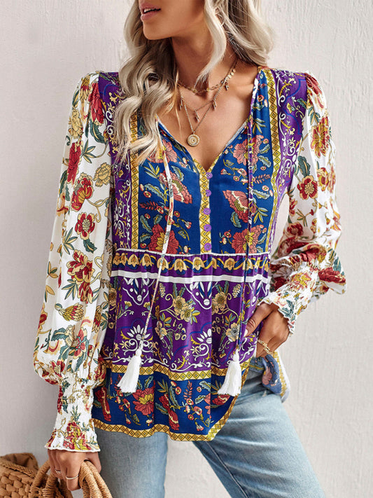 Ailsa Bohemian Casual Style Cotton Printed Long-Sleeved Shirt For Women