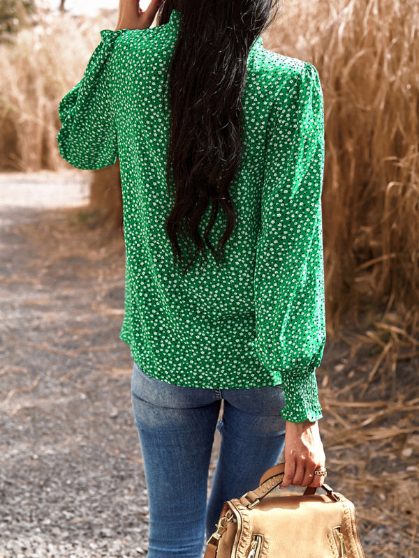 Aibhlin Temperament Commuting Lantern Sleeve Printed Long-Sleeved Top