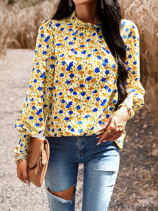 Aibhlin Temperament Commuting Lantern Sleeve Printed Long-Sleeved Top