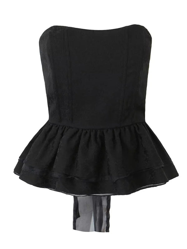 Niamh French Palace Style Tight Corset Outer Jacquard Fishbone Layered Ruffled Tube Top