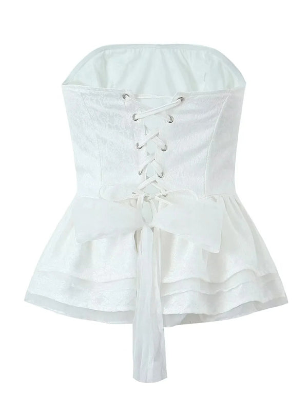 Niamh French Palace Style Tight Corset Outer Jacquard Fishbone Layered Ruffled Tube Top