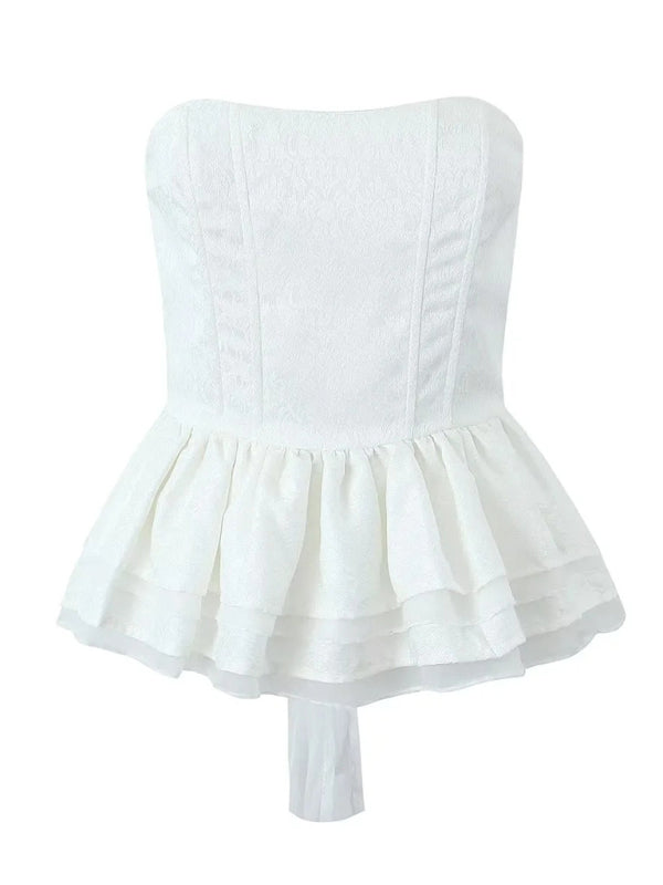 Niamh French Palace Style Tight Corset Outer Jacquard Fishbone Layered Ruffled Tube Top