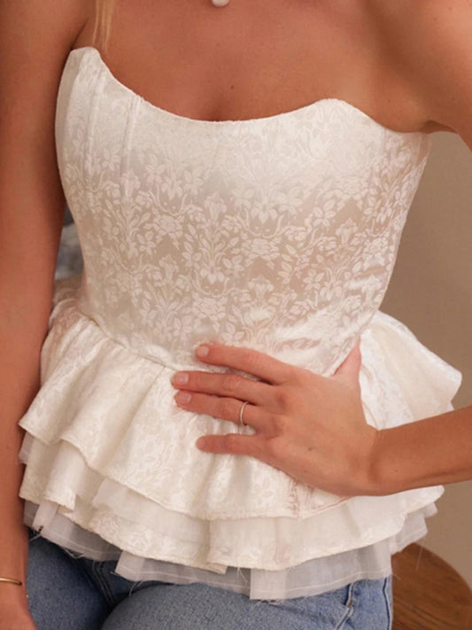 Niamh French Palace Style Tight Corset Outer Jacquard Fishbone Layered Ruffled Tube Top