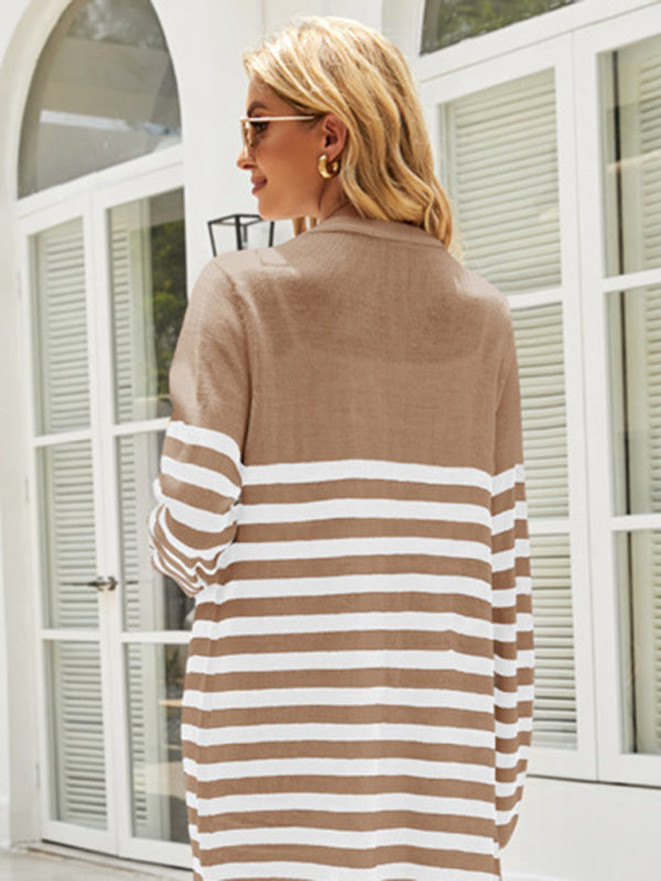 Aurora Long Casual Striped New Loose Long-Sleeved Coat Sweater Cardigan