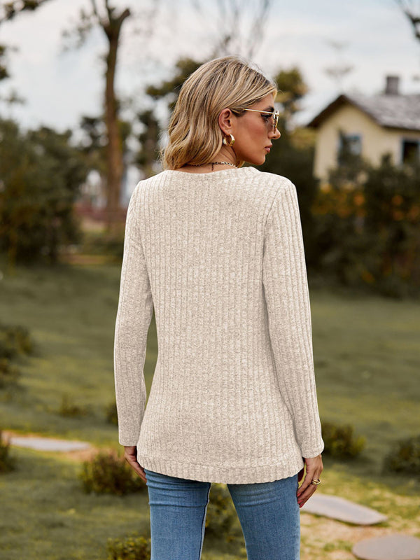 Audra V-Neck Brushed Pit Top Long-Sleeved T-Shirt
