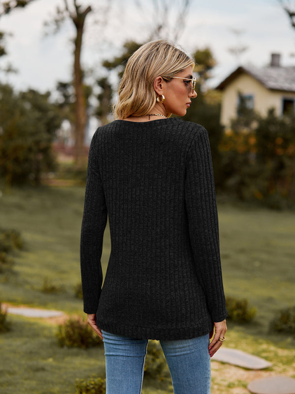 Audra V-Neck Brushed Pit Top Long-Sleeved T-Shirt