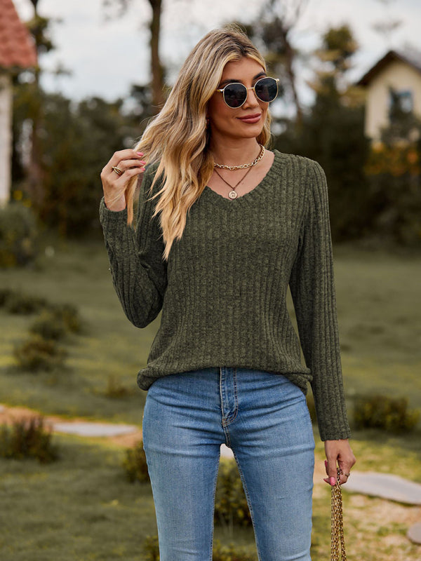 Audra V-Neck Brushed Pit Top Long-Sleeved T-Shirt