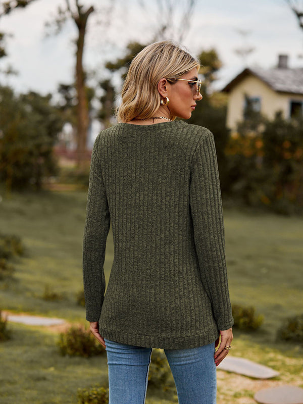 Audra V-Neck Brushed Pit Top Long-Sleeved T-Shirt