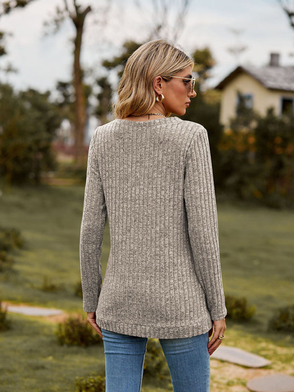 Audra V-Neck Brushed Pit Top Long-Sleeved T-Shirt