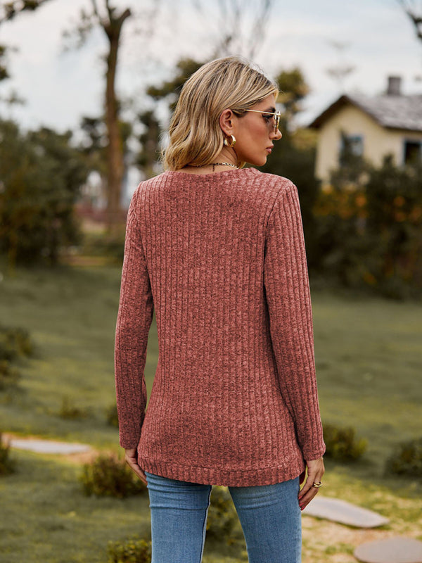 Audra V-Neck Brushed Pit Top Long-Sleeved T-Shirt