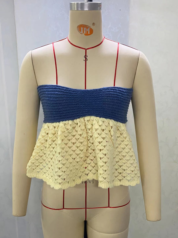 Moira Sexy One-Shoulder Knitted Top With Color-Blocked Tube Top