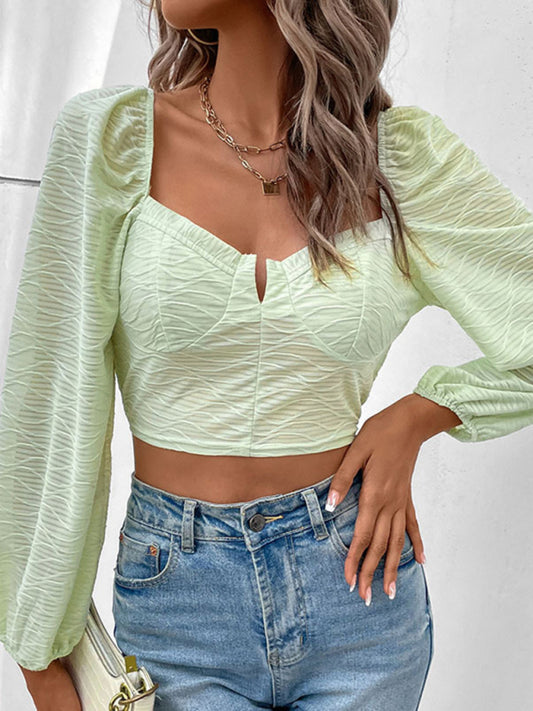 Aspyn New Short Shirt French Square Collar Puff Sleeve Shirt